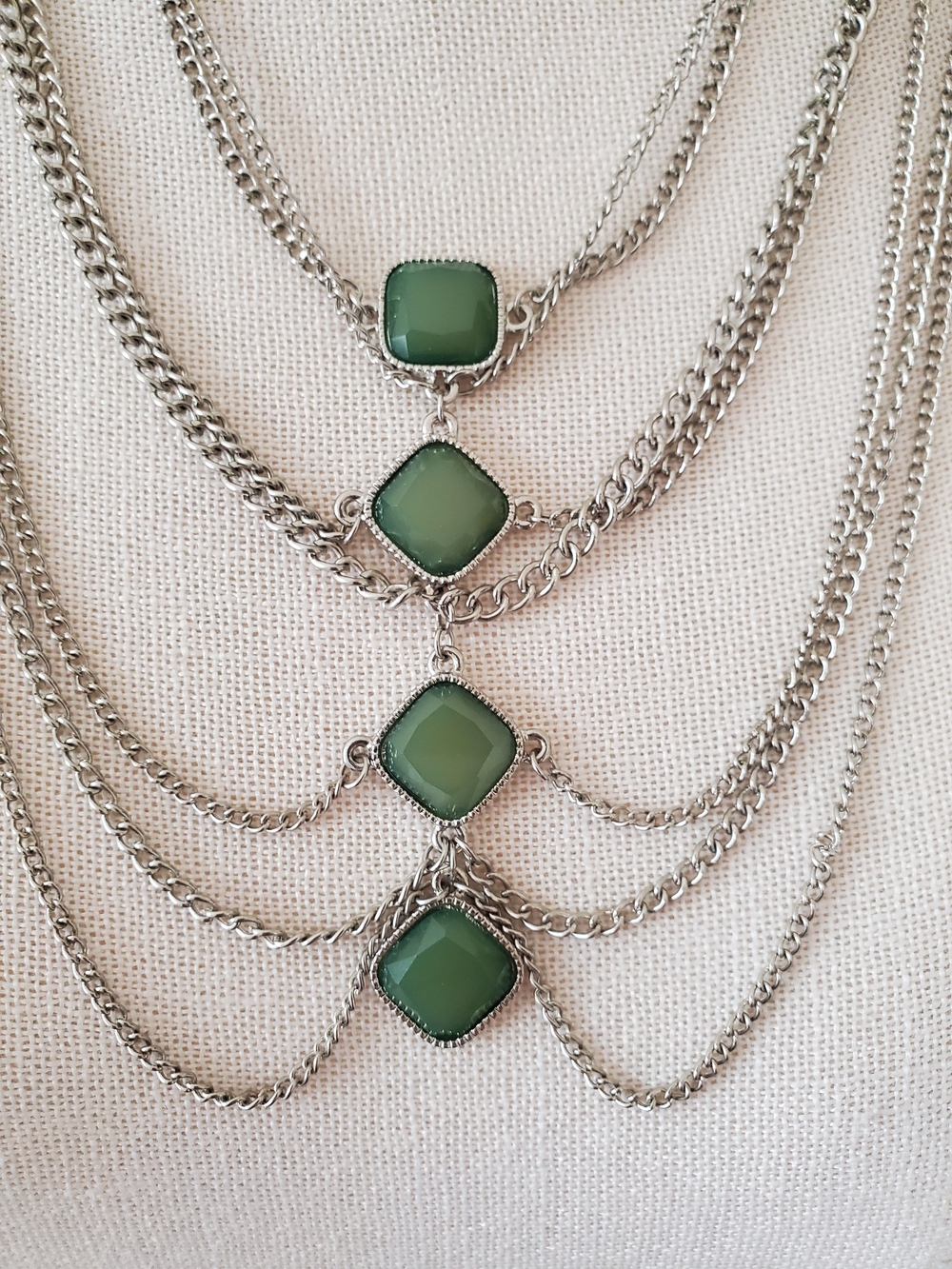 Nicole by Nicole Miller Silver-Tone Layered Necklace with Green Stones - Picture 2 of 5
